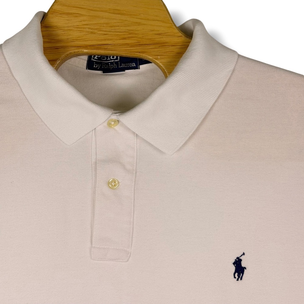 Vintage Polo Ralph Lauren Polo Shirt Men 2XLT White Cotton Pique Tall Pony Golf